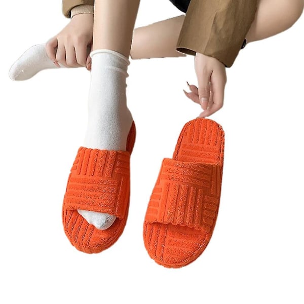 Kvinder Vinter Varm Fluff Slip On Slippers Flat Sliders Sko Orange 36