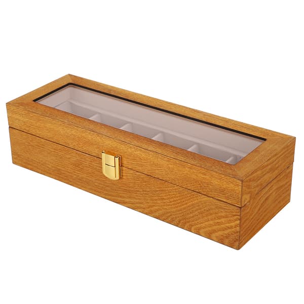 Træ 6-rums ur-displayboks med transparent vindue