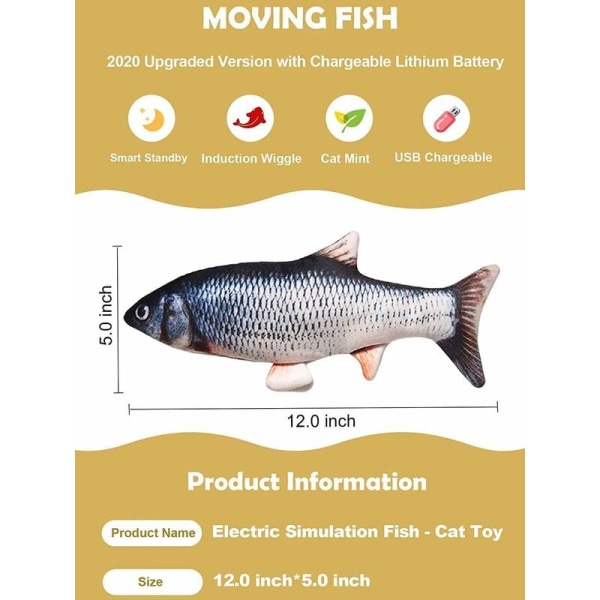 USB Gräskarp Om 27~30CM Pet Leksaker Elektrisk Simulering Fisk Roliga Katter