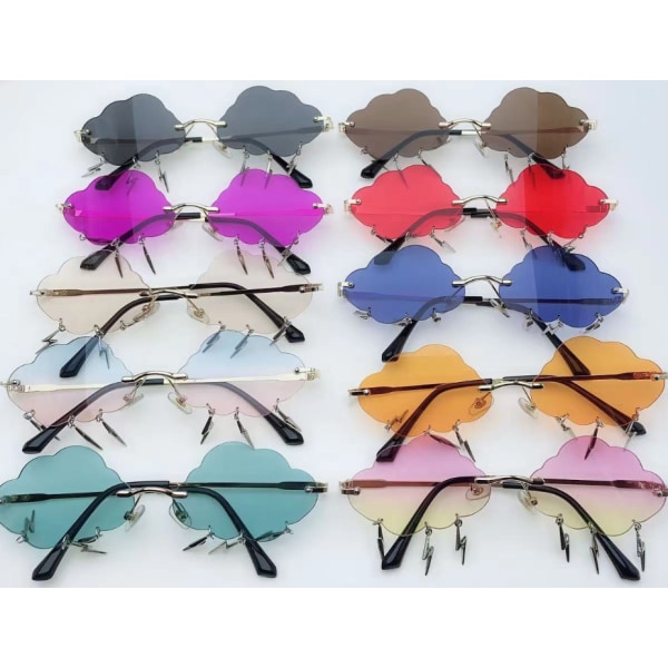 Kantløse solbriller Personality Lightning Cloud solbriller for kvinner Festsolbriller (C5 gullramme blå rosa gradient),