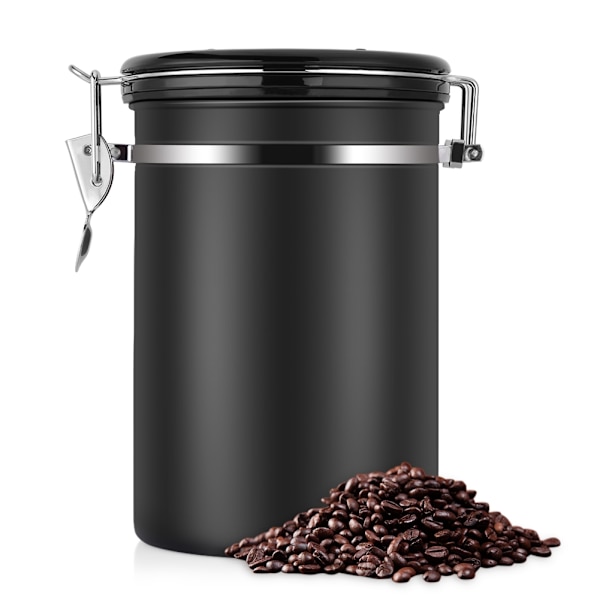 Stor Sort Rustfrit Stål Lufttæt Kaffebeholder 1.8L