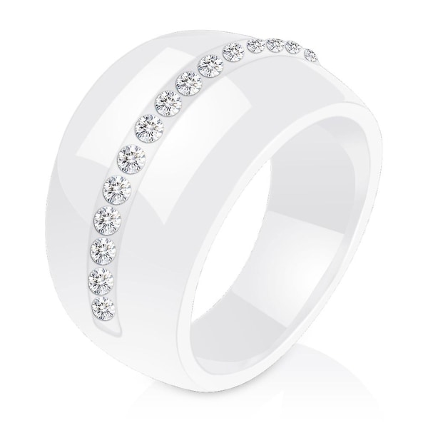 Lyx Romantisk Klar Svart och Vit Keramisk Ring Smycken För Kvinnor Tillbehör Mode Smycken Ring Med Bling Kristall White