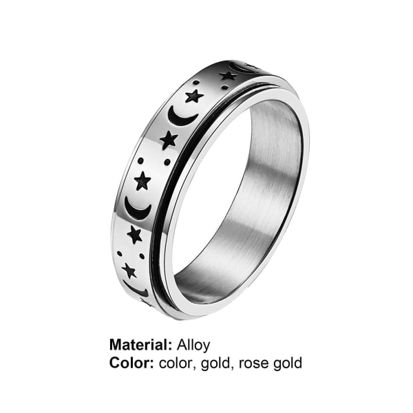 Giftering Stjerne Måne Roterbar Unisex Rund Match Finger Ring For Dating Silver US 10