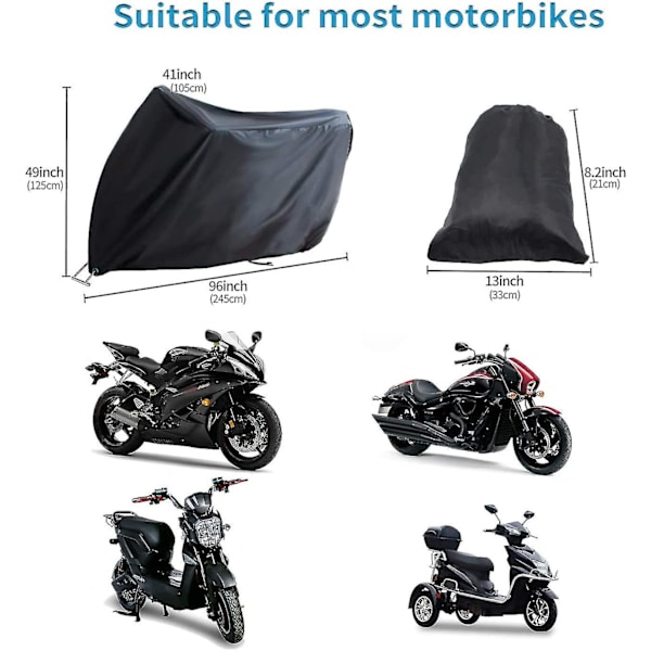 Moottoripyörän cover, vedenpitävä 190t Oxford Cloth -moottoripyörän cover avaimenrei'illä, pölytiivis moottoripyörä Harley-davidsonille, Hondalle, Suzukille (245 *