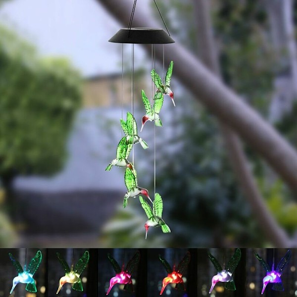 Väriä muuttava LED-tuulikello Solar Hummingbird Wind puutarhavalaistukseen