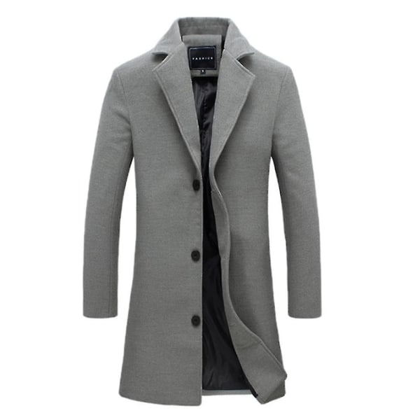 Mænd mellemlang uldfrakke Solid revers Mode Slim Fit Overfrakke M Grey