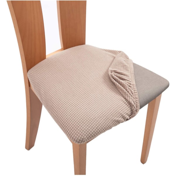 Jacquard-istuinpäälliset ruokatuoleille Stretch-tuolien istuintyynynpäälliset Pestävät irrotettavat ruokapöydän keittiön tuolinpäälliset (khaki, 6 kpl set ),