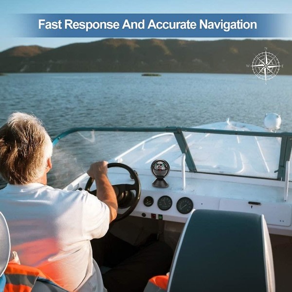 Båtkompass, bilkompass instrumentbräda Digital navigeringskompass, svart marinkompass Passar för båtlastbil
