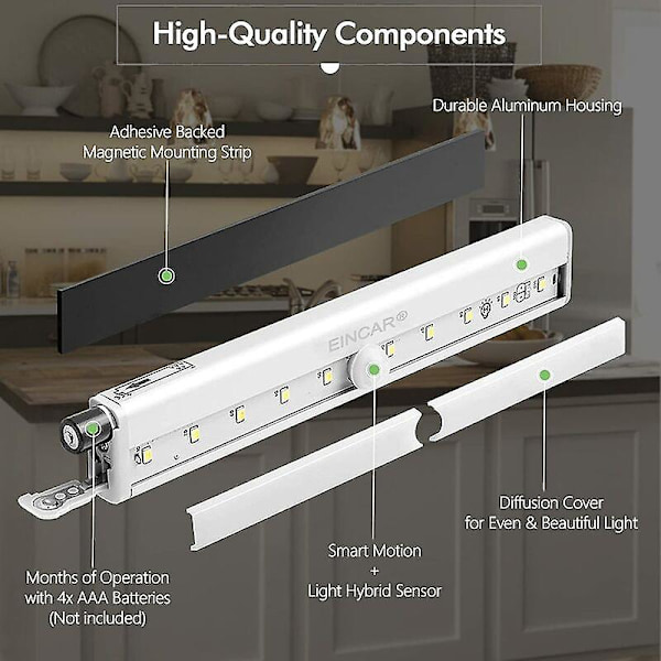 Batteridrivna inomhuslampor med rörelsesensor LED-lampor 3-pack sladdlösa skåplampor med 10 ledstrips