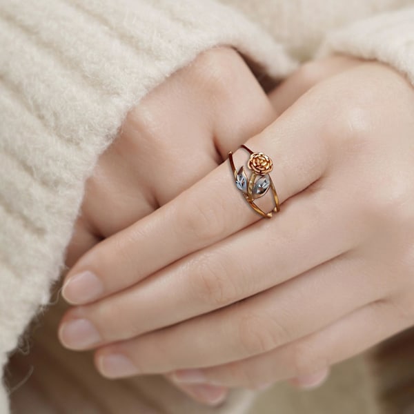 Kvinder Ring Rose Dobbelt Farver Smykker Galvanisering Flower Chic Ring Fødselsdagsgaver US 6