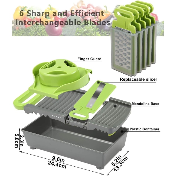 Mandolin kjøkkenstål, oppbevaringsbokser, med 6 i 1 kniver, for kutting, riving, høvling, terninger, kutting av frukt og grønnsaker