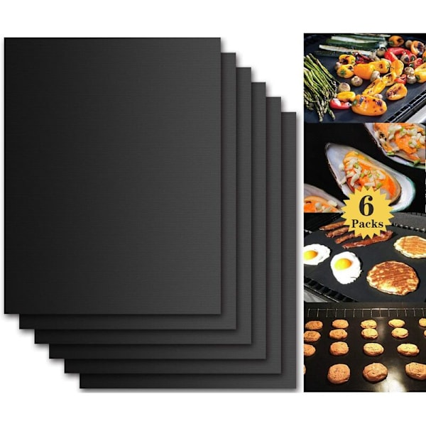 Grillmatte 6-pack - 100 % non-stick grillmatter, kraftig, gjenbrukbar og enkel å rengjøre - Fungerer på elektriske gasskullgriller