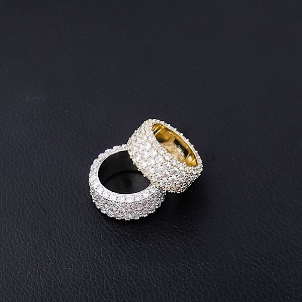5 rader Iced Out Full Cubic Zircon Bling Ringar Män Kvinnor Guld Silver Färg Charm Hip Hop Smycken Presenter Med Storlek 7-11 Silver