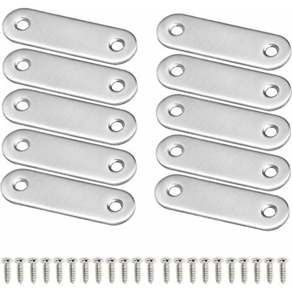 Rustfrit stål fladt beslag, fastgørelsesbeslag med 20 skruer til fastgørelse af møbler 10 stk 56x16mm