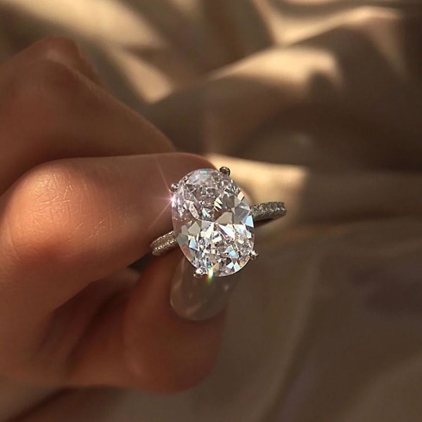 Mote Kvinner Stor Oval Cubic Zirconia Plated Engasjement Forslag Finger Ring US 9