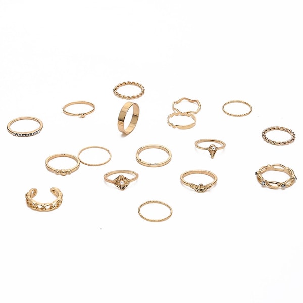 17 stk Rhinestones Faux Pearls Dekor Knoke Ringer Kvinner Vintage Shining Finger Ringer Smykker Tilbehør