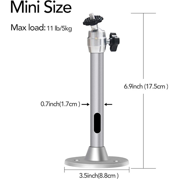 Takfäste för projektor, 17 cm - 3 kg Lastkapacitet - 360 rotation, 90 lutningsvinkel, tak och väggfäste för miniprojektor - aluminiumlegering