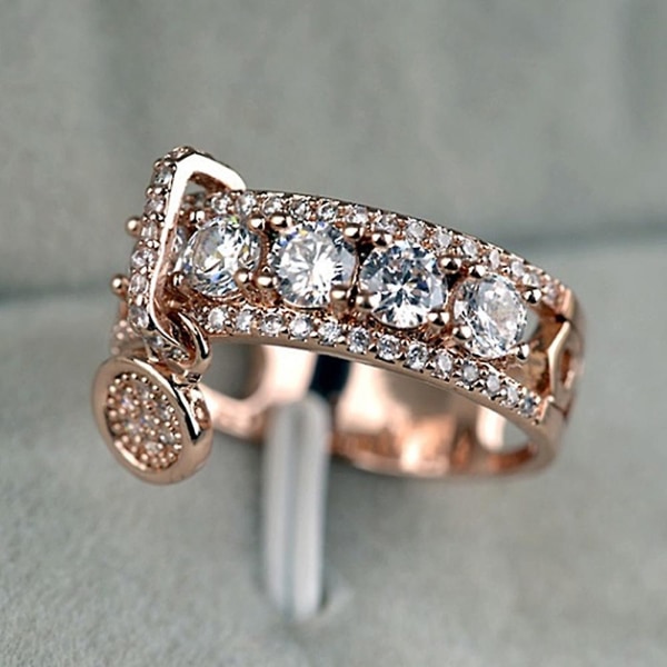 Luksus Kvinder Cubic Zirconia Indlagt Runde Charm Ring Bryllupsfest smykker gave Rose Gold US 8
