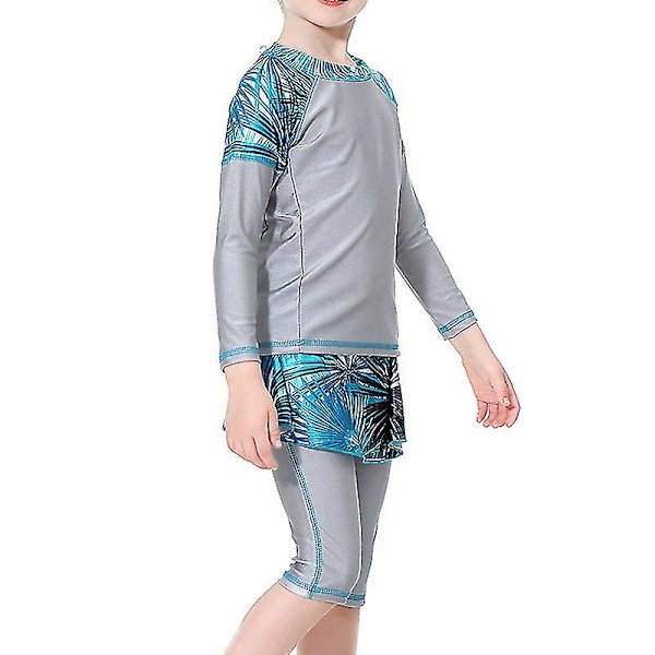 Barn Flickor Islamiska Muslim Modest Badkläder Gray 7-8 Years