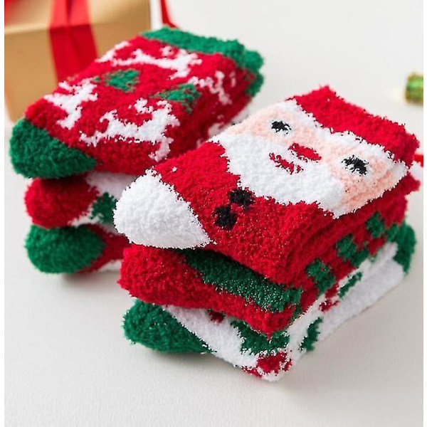 Dame Christmas Fuzzy Socks 6 par, vintervarme sokker