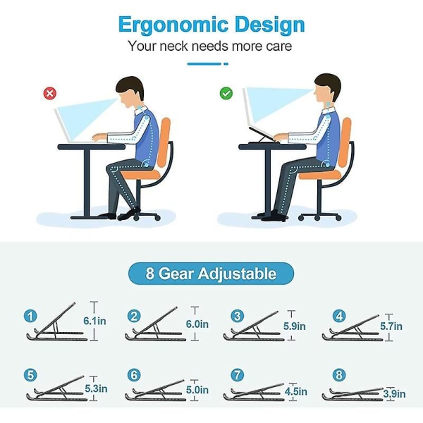 Laptopstativ, 8-lags justerbart laptopstativ, kompatibel med Macbook Air Pro, Hp, 10-15,6&quot;