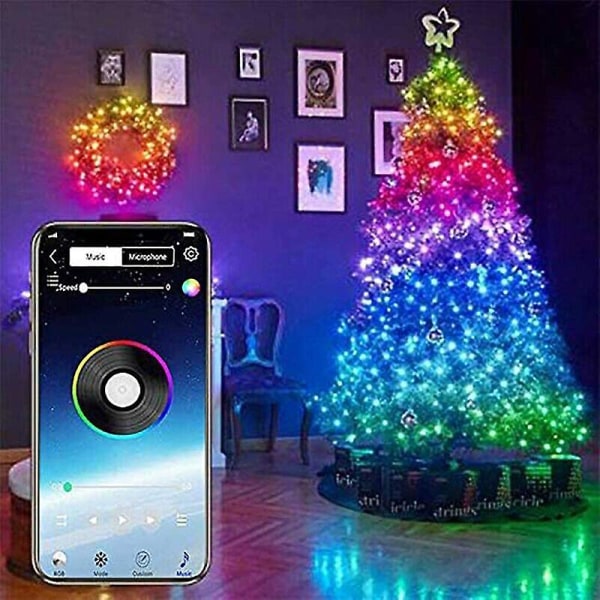 Festlige lys Fairy Lights - Tilkoblet lyskrans for juletre - kontrollerbar via smarttelefon, innendørs/utendørs lysdekorasjon (10m100leds)