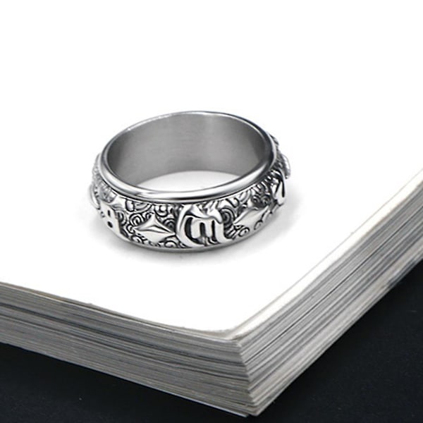buddhisme design roterende bred finger ring mann sjarm smykker dekorasjon gave US 8