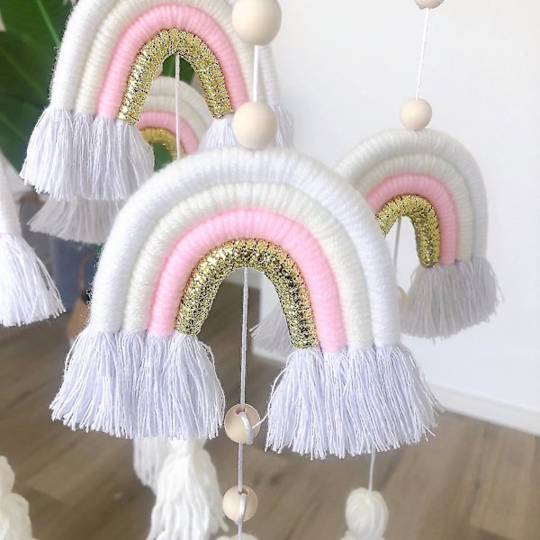 Baby Crib Mobiles regnbuetæppe med håndlavede vævede kvaster style 4