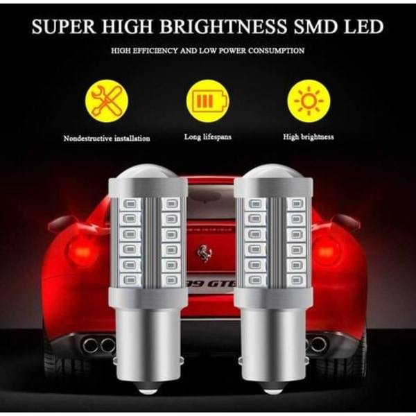 Rød 1156 BA15S P21W 5630 33SMD Bil LED-pærer 900LM Super Bright Bagbremselys Tågelygter Position Baglygte Parkering L