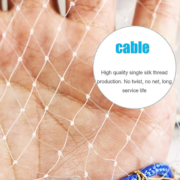 Fisknät, monofilament handfisknät av nylon med handrep Fisknätsfälla, 2,4 m / 95 tum, 0,5 mesh