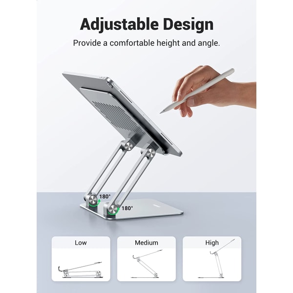 Tabletstativ til skrivebord Dobbeltstangsstativ Aluminium Tabletholder Justerbar base Multi-Angle Riser Hjemmekontortilbehør
