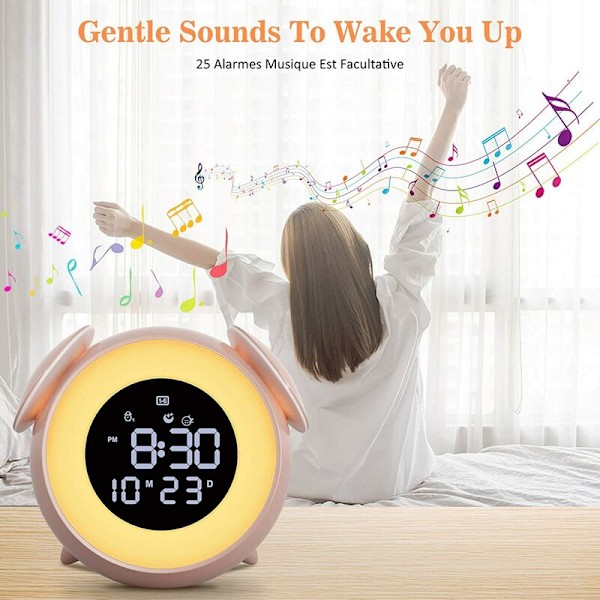 LED-väckarklocka Ambient Music Light Home Alarm Clock Light Clock (rosa)，för sovrum, vardagsrum