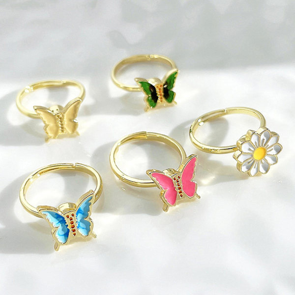Dame Ring Sommerfugl Justerbar Åpning Smykker Roterbar Krysantemum Finger Ring For Bryllup C