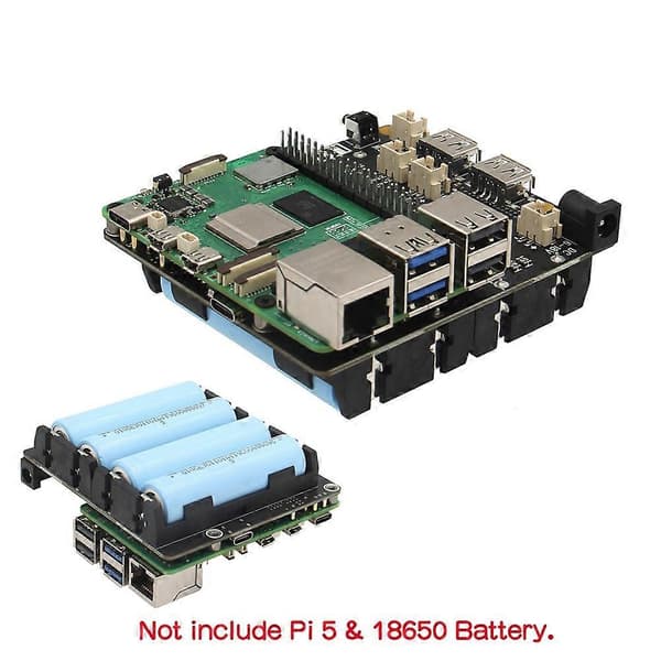 UPS för Raspberry Pi 5 UPS Power Management Board Stöder 4 18650-batterier UPS-modul för Raspberry Pi 5 Svart