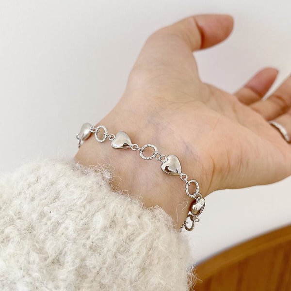 Armband Silver S925 Heart Stud Modesmycken Ac7633