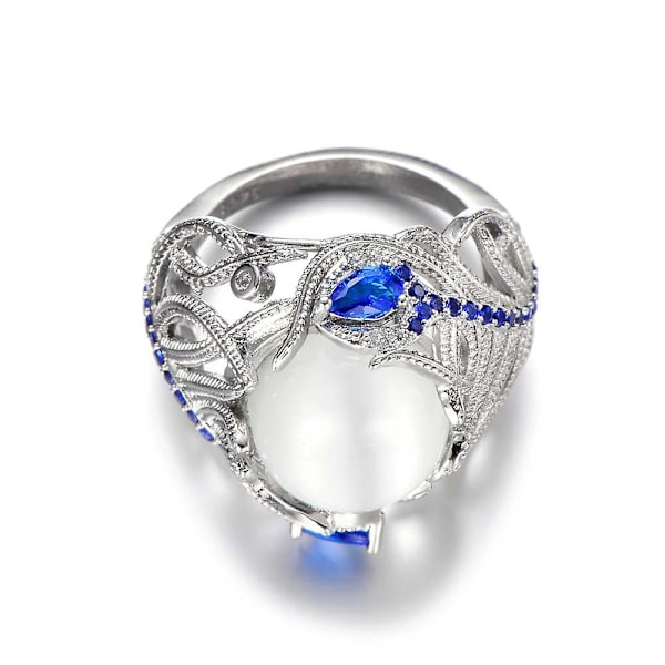 Kvinnor Faux Safir Opal Inlagd Peacock Feather Finger Ring Bröllop Smycken Present US 7