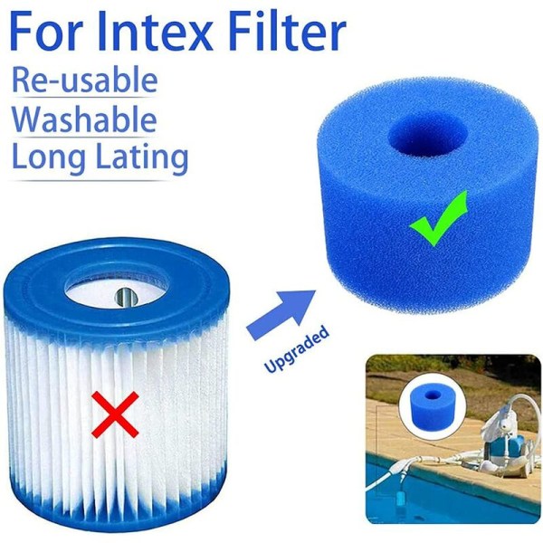 8 stk svømmebasseng vannrensing filter svamp søyle blå filter svamp tube Gjenbrukbar og vaskbar skum filter svamp