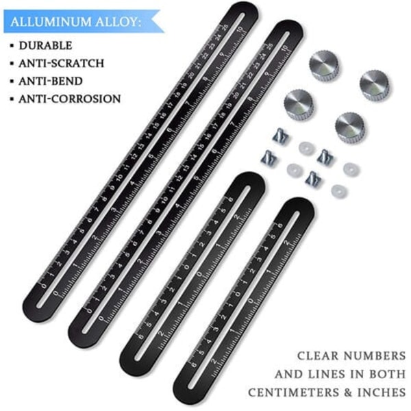 Snickarverktyg Aluminiumlegering Multifunktionell rörlig fyrdubbel linjal Mätning gradskiva 30 cm