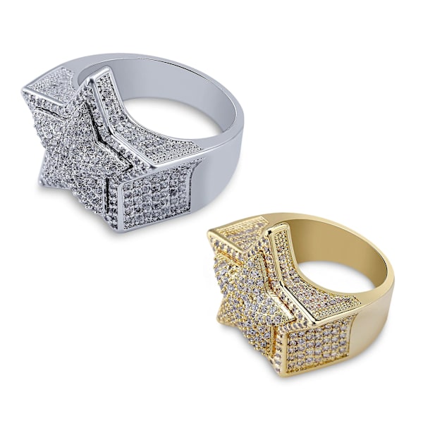 Hip Hop Femstjerners Ringer For Menn Kvinner Gull Sølv Farge Iced Out Cubic Zircon Størrelse 7-11 Charm Ring Bling Smykker Gave Silver