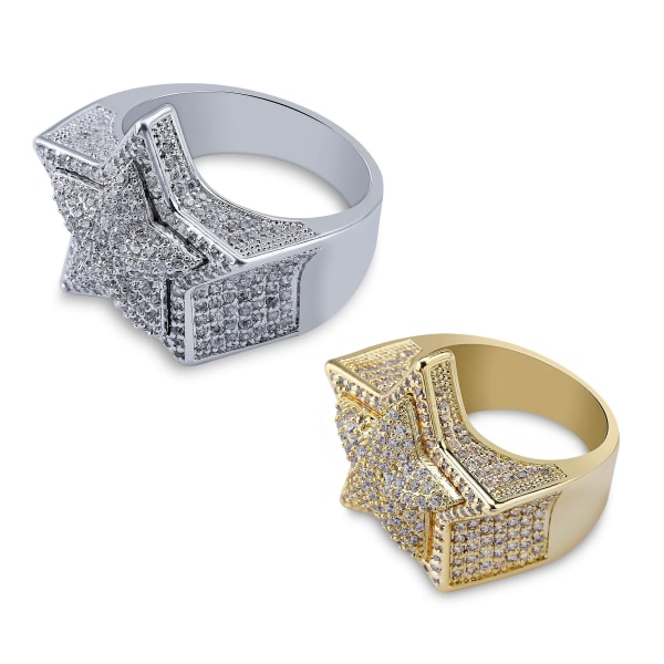 Hip Hop Femstjernet Ringe Til Mænd Kvinder Guld Sølv Farve Iced Out Cubic Zircon Størrelse 7-11 Charm Ring Bling Smykker Gave Silver