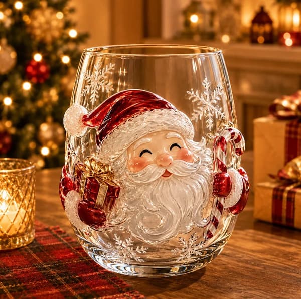 Julevinglas, festlige stilkglas, festdrinks *Julemanden* Santa Claus