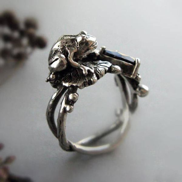 Ring Lotus Frog mønster smykker gave kobber punk rhinestone hule finger band til kvinder US 8