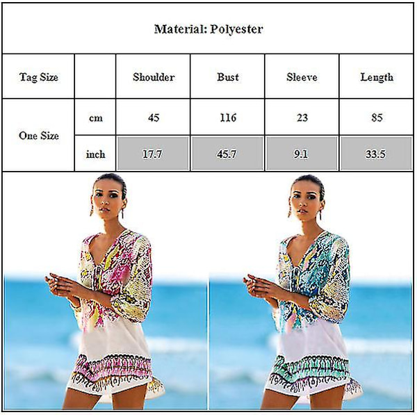 Kvinnor Boho Bikini Cover Up Beachwear Sundress Badkläder Blue and Green