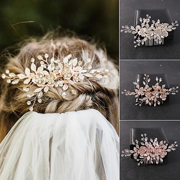 Blommor & bladformade hårinredning Sidoklämma Legering bröllopshåraccessoarer Rose Gold