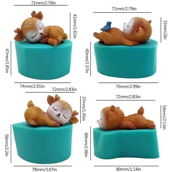 Resin Form 3D Dyr Stereoskopisk Hjorte Harpiks Silikone Form Sika Deer Silikone Lyseform 3D Form til DIY Craft Cake De