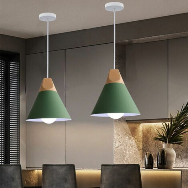 Creative Industrial Pendel Ljuskrona Massivt trä Sovrum Vardagsrum Dekorativ Pendel Lampa (Grön) - Grön