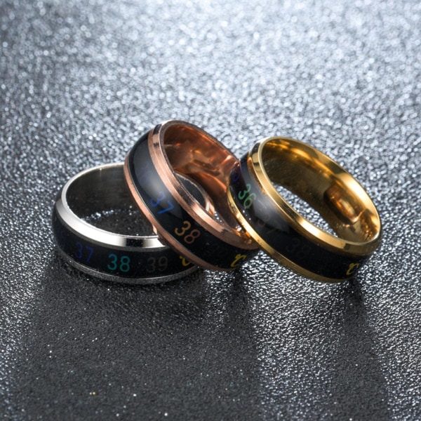 Mote rustfritt stål Intelligent Temperatur Stemning Følelse Følelse Par Ring Rose Gold US 7