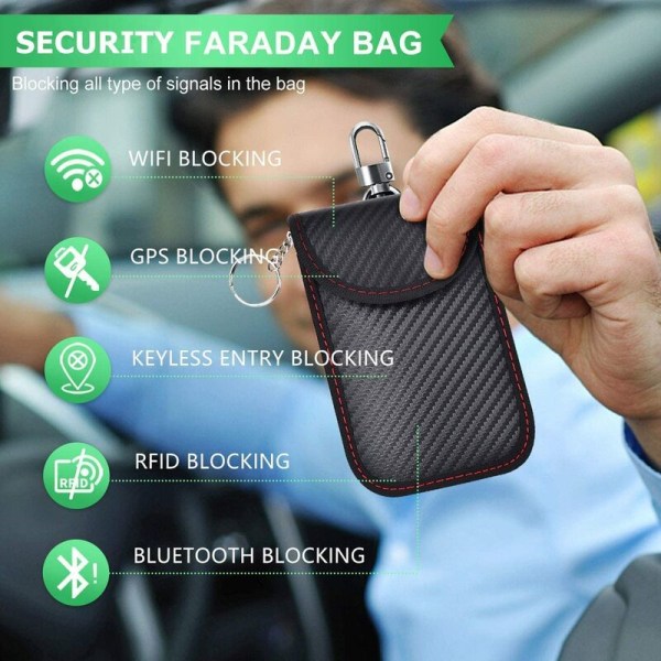Pack RFID-signalblockerande bilnyckelväska, Anti RFID-nyckelbricka case med inbyggd kolfibernyckelring - Anti-hackning RFID NFC-signal Blo