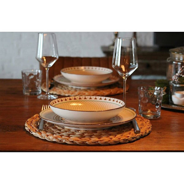 Set , jossa 1 meriruohoalusmatto (kudottu vesihyasintti) - 18 cm - Pestävä - Pyöreä, luonnollinen,