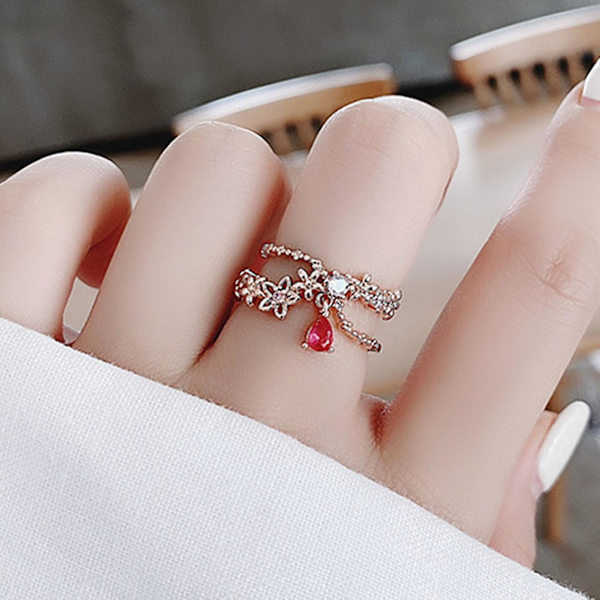 Åpning Justerbar Bright Luster Girls Ring Luksus Cubic Zirconia Flower Ring Smykker Tilbehør C